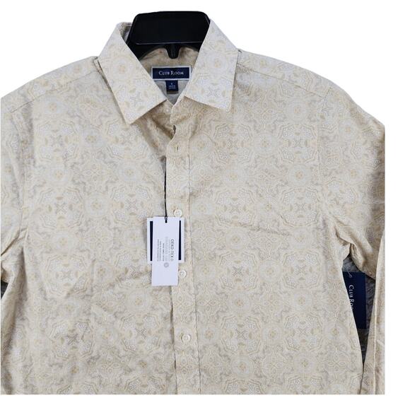 Club Room Mens Sand Tan Medallion Print Button-Down Long Sleeve Shirt Large - Picture 4 of 6